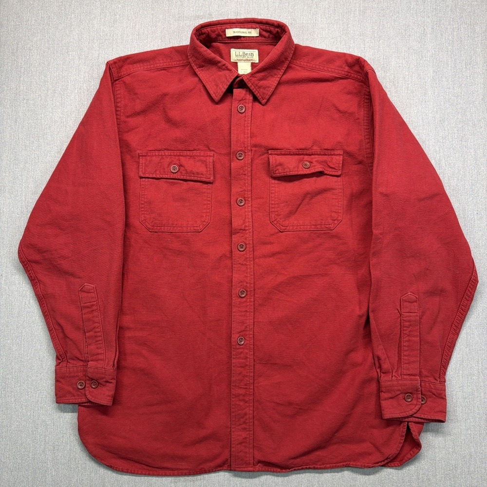 LL Bean Chamois Cloth Shirt Mens Large Regular Red Button Up Workwear 187923‎